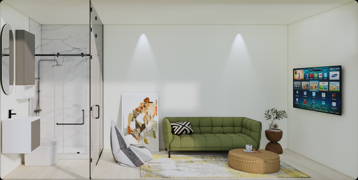 Studio 1 - Interior View with Regular Glass