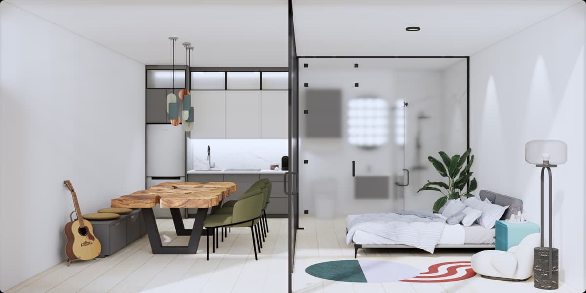 1 Bedroom - Interior View with Regular Glass