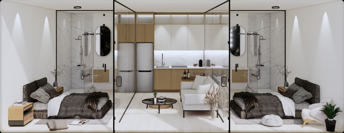 2 Bedroom - Interior View with Clear Glass