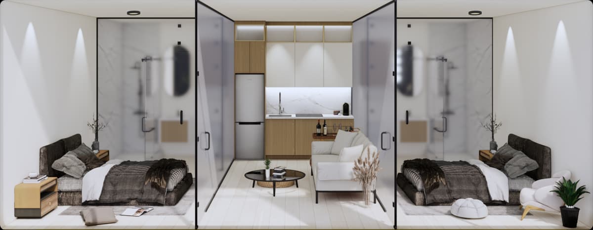 2 Bedroom - Interior View with Regular Glass
